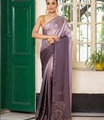 grey color designer satin fabric saree for ceremonial looks
