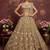Engaging Golden Crystal Pipe handwork, Multicolor Motif, Sober Color Sequins, Zari, Dori Embroidered Net wedding lehenga