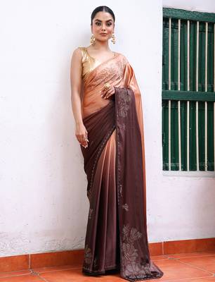 peach satin saree ceremonial looks 1