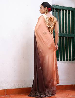 peach satin saree ceremonial looks 2