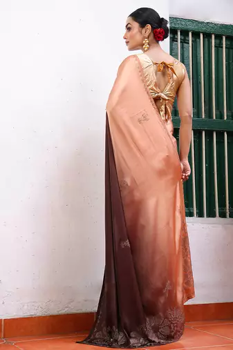 peach satin saree ceremonial looks