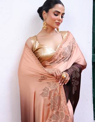 peach satin saree ceremonial looks 3