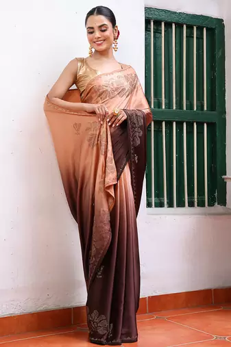 peach satin saree ceremonial looks