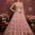Dazzling Pink Crystal Pipe handwork, Multicolor Motif, Sober Color Sequins, Zari, Dori Embroidered Net lehenga choli