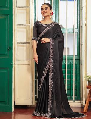 black satin saree ceremonial looks 1