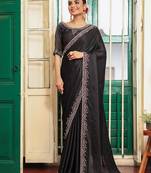 black color designer satin fabric saree for ceremonial looks