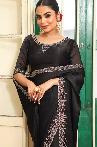 black satin saree ceremonial looks