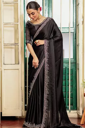 black satin saree ceremonial looks