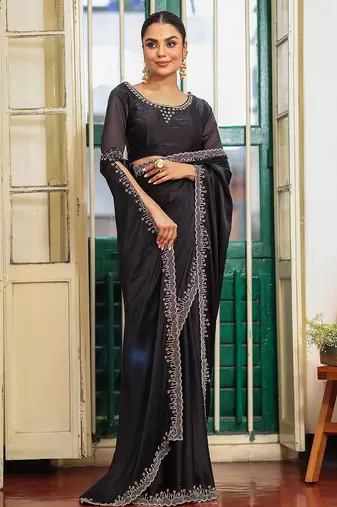 black satin saree ceremonial looks