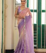 lavender color chiffon fabric saree for ceremonial looks
