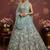 Sky Blue Crystal Pipe handwork, Multicolor Motif, Sober Color Sequins, Zari, Dori Embroidered Net wedding lehengas