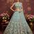 Sky Blue Crystal Pipe handwork, Multicolor Motif, Sober Color Sequins, Zari, Dori Embroidered Net wedding lehengas