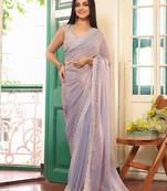 grey color designer tissue fabric saree for ceremonial looks