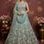 Sky Blue Crystal Pipe handwork, Multicolor Motif, Sober Color Sequins, Zari, Dori Embroidered Net wedding lehengas