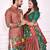 Coral silk men's  kurta with payjama and semi stitched lehenga choli couple combo