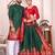 Green silk men's  kurta with payjama and semi stitched lehenga choli couple combo
