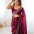 wine color chiffon fabric zarkan hand work designer bollywood style saree