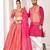 Pink silk men's  kurta with payjama and semi stitched lehenga choli couple combo