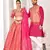 Pink silk men's  kurta with payjama and semi stitched lehenga choli couple combo