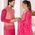 Pink silk men's  kurta with payjama and semi stitched lehenga choli couple combo