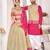 Cream silk men's  kurta with payjama and semi stitched lehenga choli couple combo