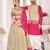 Cream silk men's  kurta with payjama and semi stitched lehenga choli couple combo