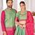 Green silk men's  kurta with payjama and semi stitched lehenga choli couple combo