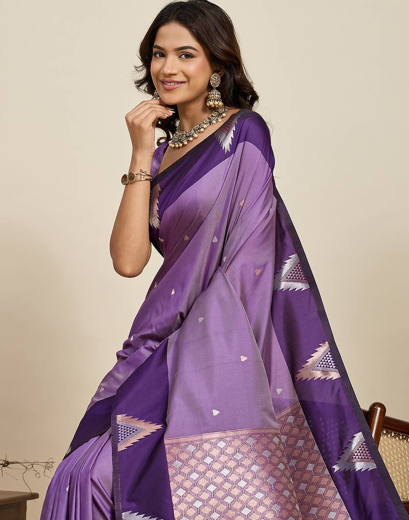 lavender color soft art silk woven jari designer saree