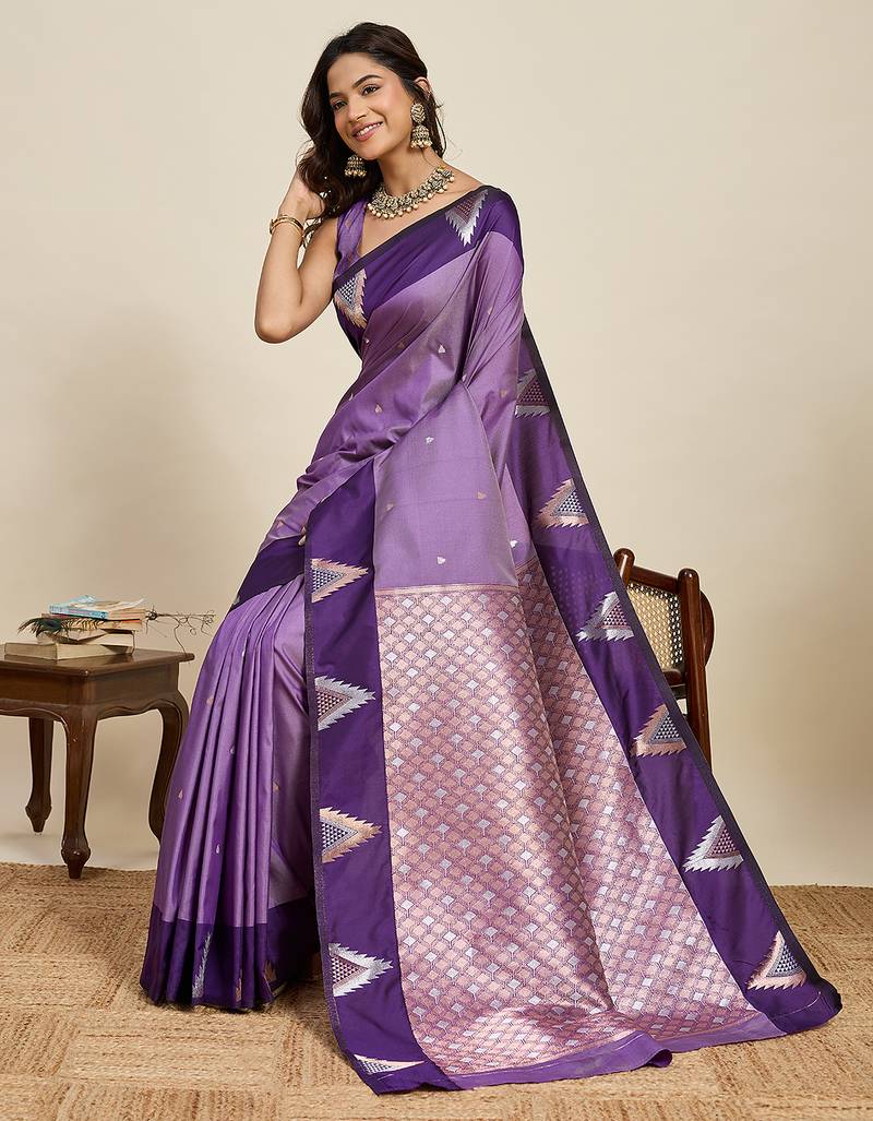 lavender color soft art silk woven jari designer saree