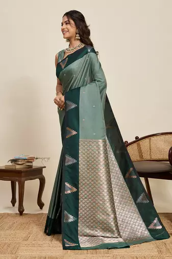 green soft art silk blend woven zari saree