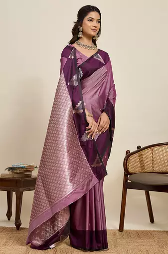 purple soft art silk blend woven zari saree