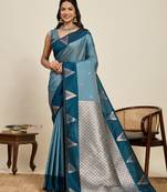 blue color soft art silk woven jari saree
