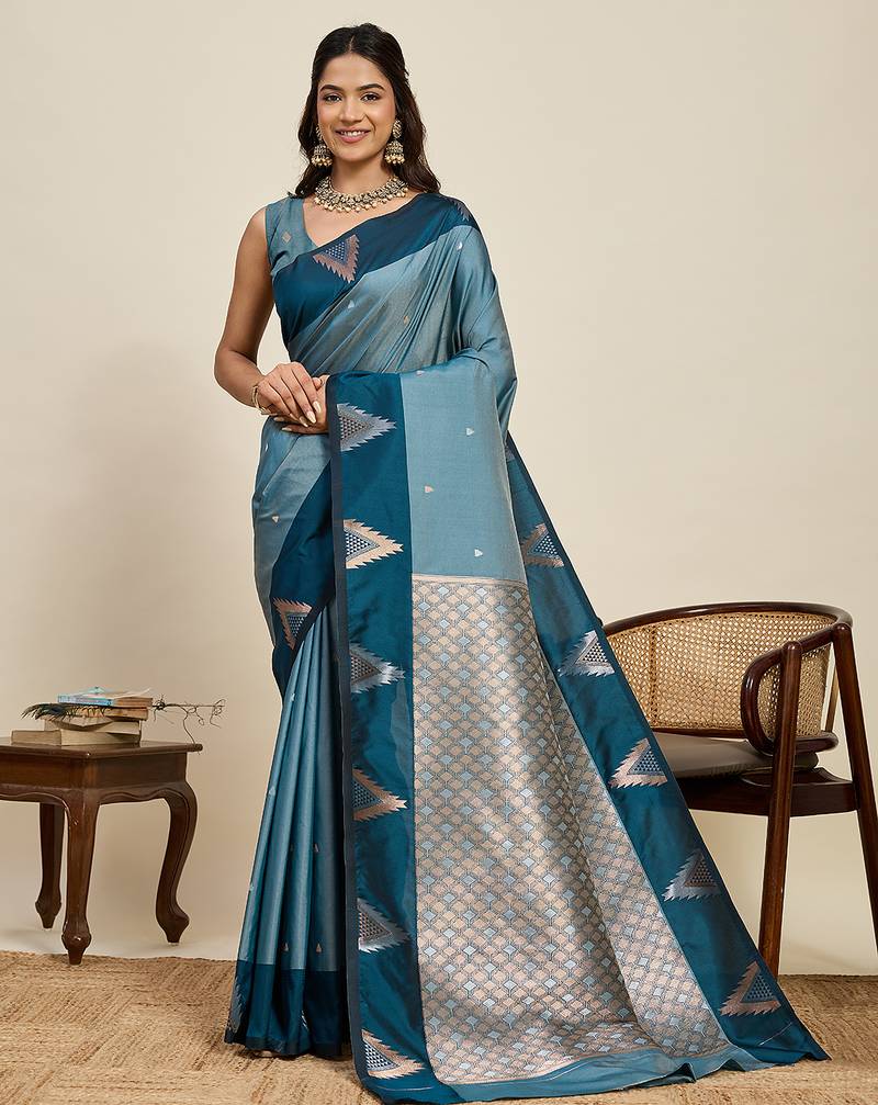 blue color soft art silk woven jari designer saree