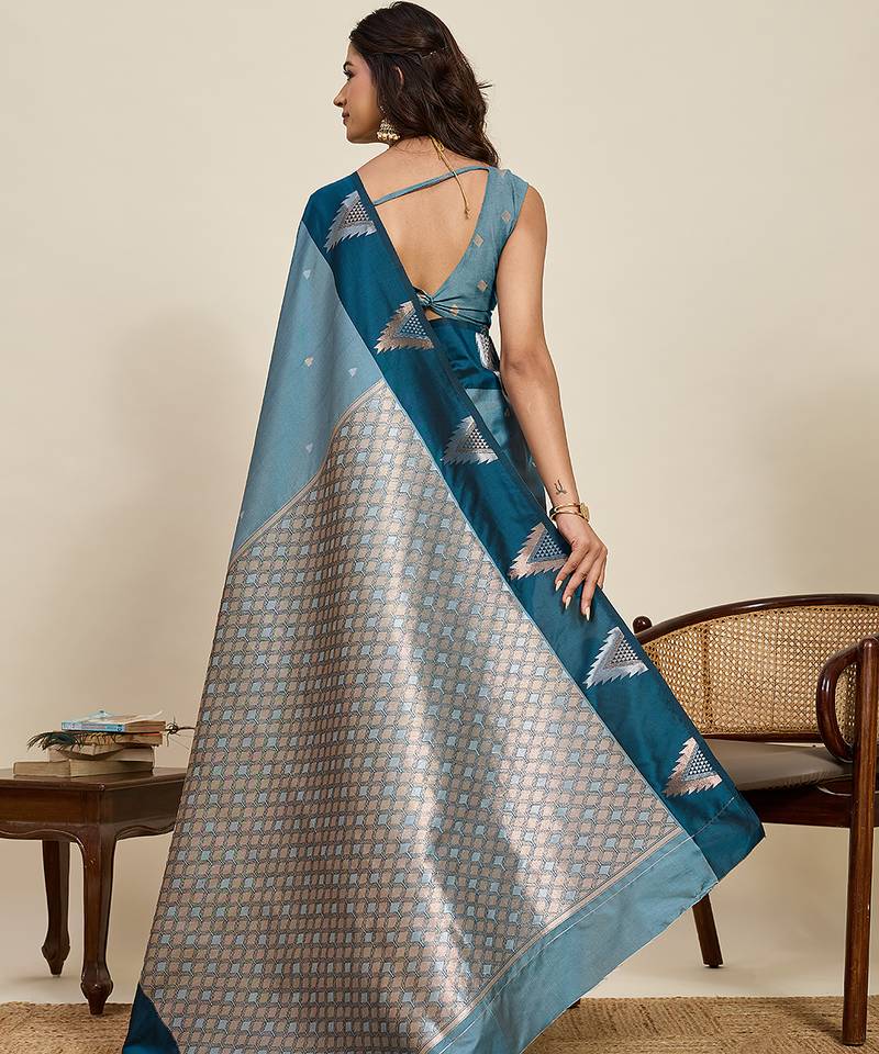 blue color soft art silk woven jari designer saree
