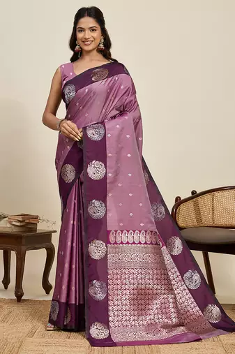 purple color soft art silk fabric woven jari designer ceremonial partywear saree