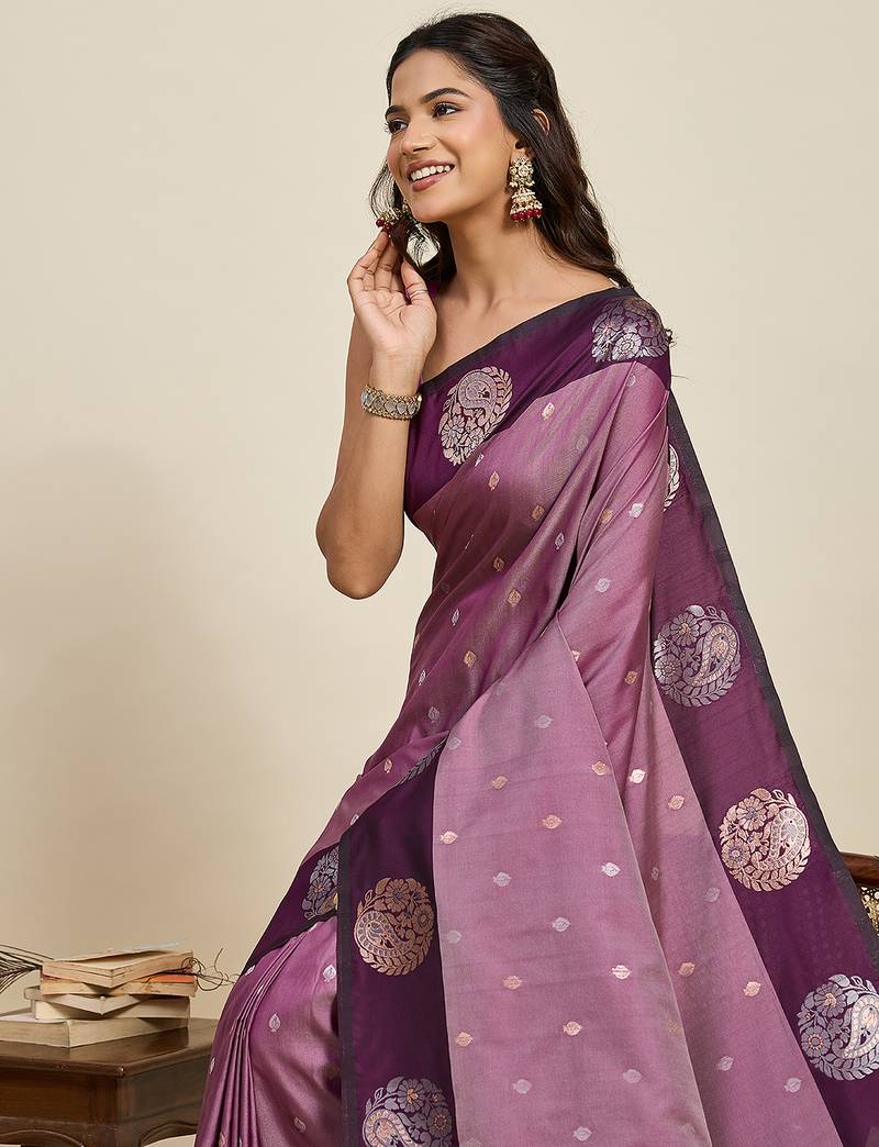 purple color soft art silk fabric woven jari designer ceremonial partywear saree