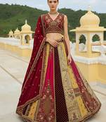 fascinating Multi & Red Mirror Handwork, Dori, Sequins Embroidered, Lace and Patch work Silk wedding lehenga