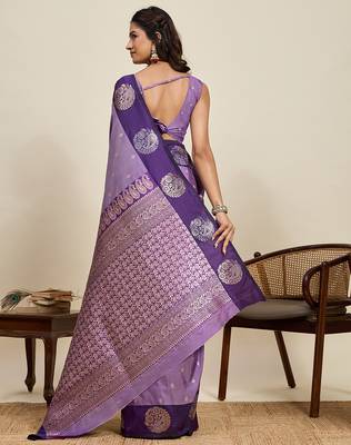 lavender soft art silk blend woven zari ceremonial partywear saree 2