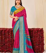 pink color velvet tussar silk blend fabric woven saree with smart elegant print