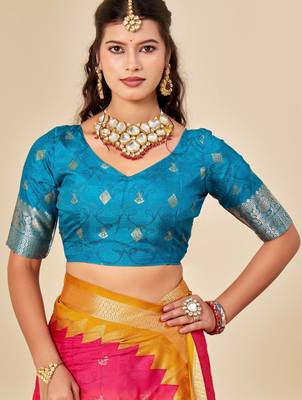 pink velvet tussar silk blend woven saree with smart elegant print 4