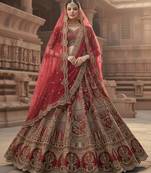 Red Handwork Khatali, Crystal Motif and Pipe work, Dori , Multi Thread, Sequins, Zari Embroidered Silk lehenga choli
