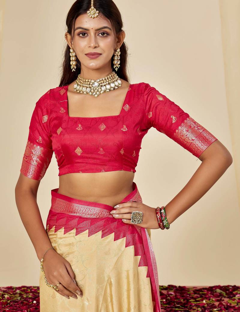 beige color velvet tussar silk blend fabric woven saree with smart elegant print