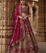 Pink Fancy, Dori, Multi thread, zari, Sequins Embroidered with Diamond Studded all over Silk wedding wear lehenga choli