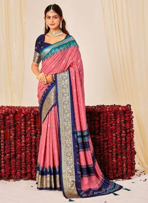 pink velvet tussar silk blend woven saree with smart elegant print 1