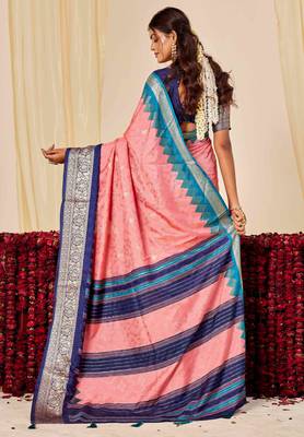 pink velvet tussar silk blend woven saree with smart elegant print 2
