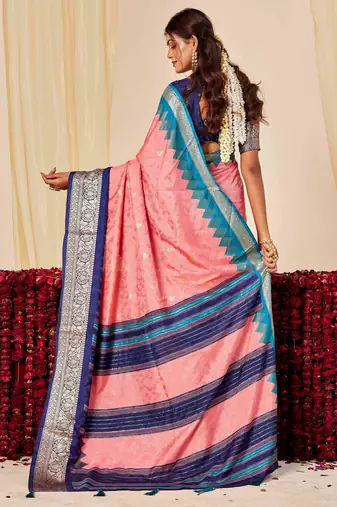 pink velvet tussar silk blend woven saree with smart elegant print