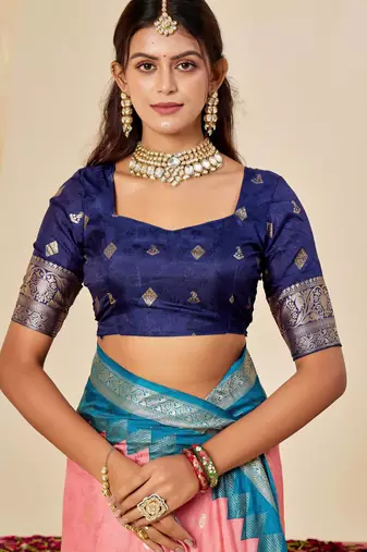 pink velvet tussar silk blend woven saree with smart elegant print