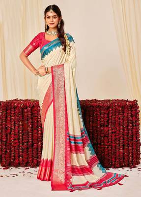 off white velvet tussar silk blend woven saree with smart elegant print 1