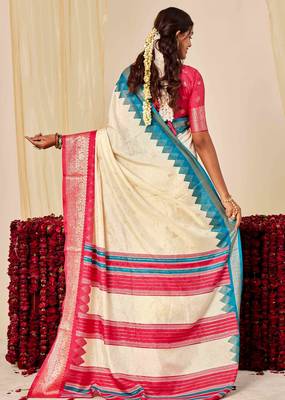 off white velvet tussar silk blend woven saree with smart elegant print 2