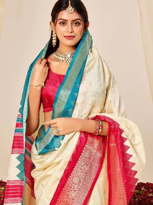 off white velvet tussar silk blend woven saree with smart elegant print 3